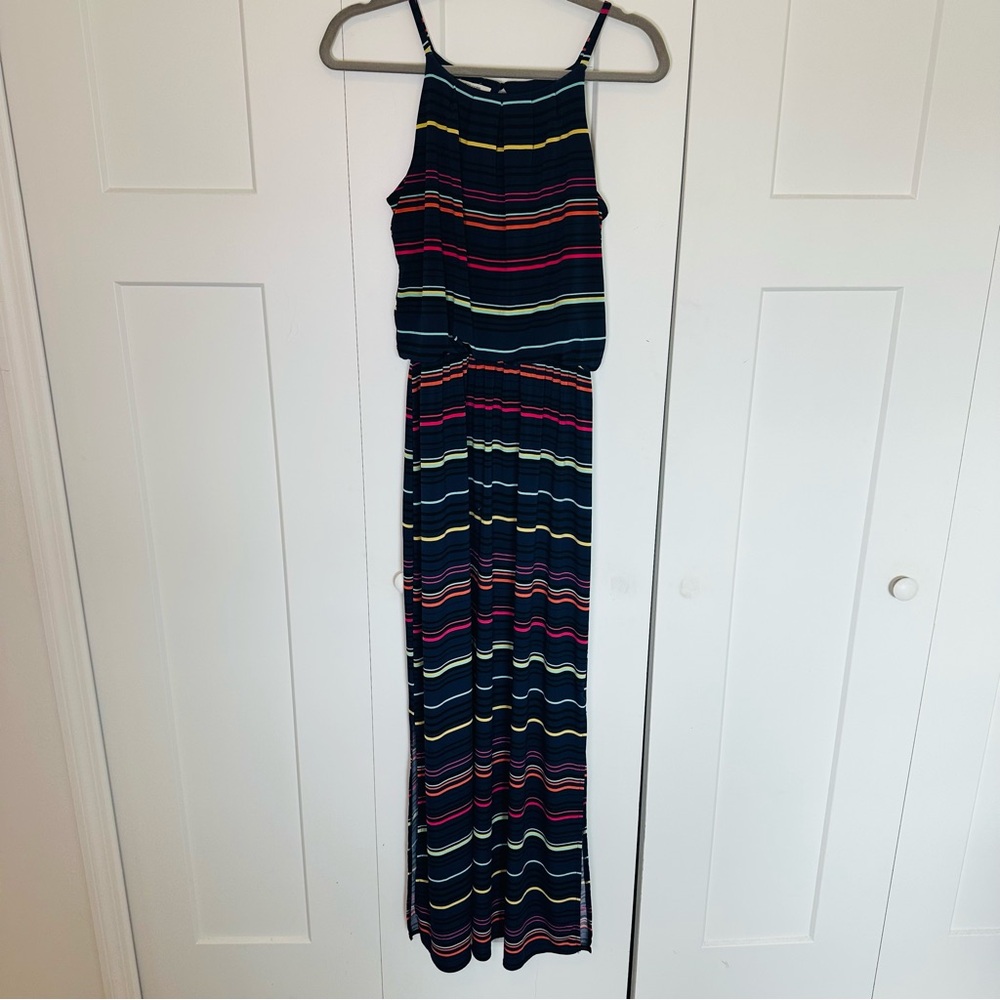Maurices Navy and Multicolor Striped Maxi Dress